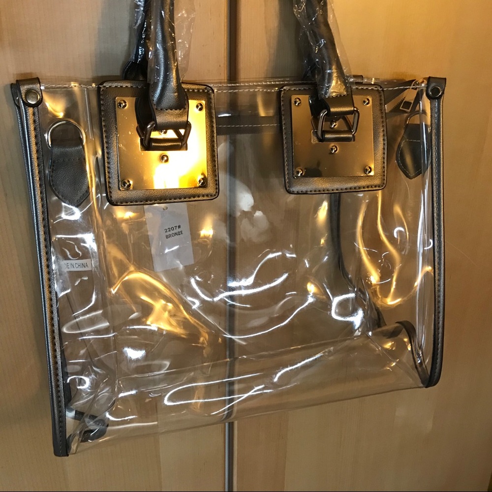 PEWTER AND TRANSPARENT 2-IN-1 SATCHEL TOTE HANDBAG - Picture 7 of 15